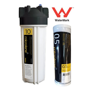 Two water filters with labels and a WaterMark logo on a white background